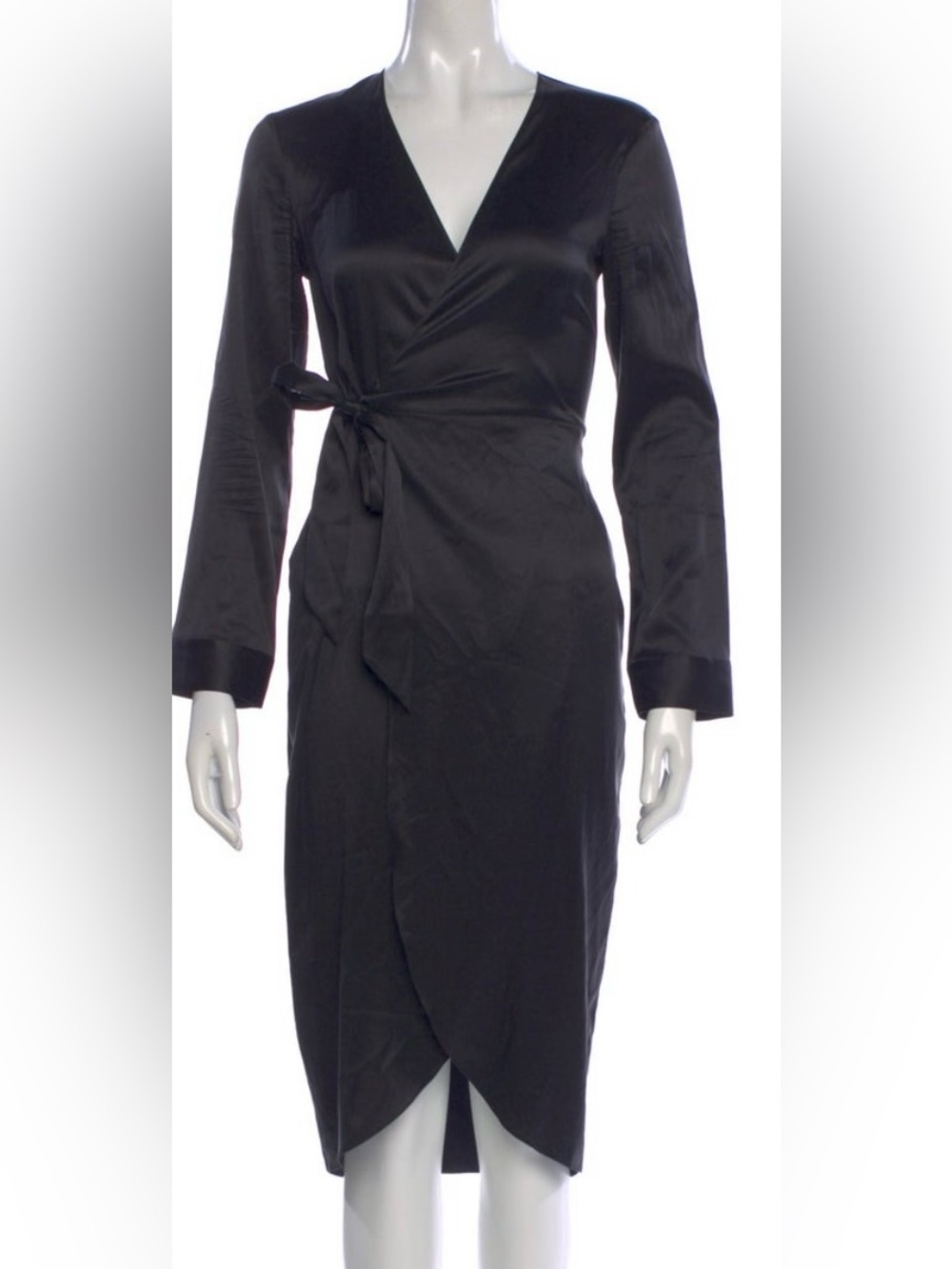 Black Fleur du Mal Silk Wrap Dress with Tie Waist